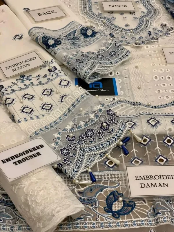 Anaya Luxury Unstitched Schiffli Embroidered Suit with Khaddi Net Dupatta - Image 4
