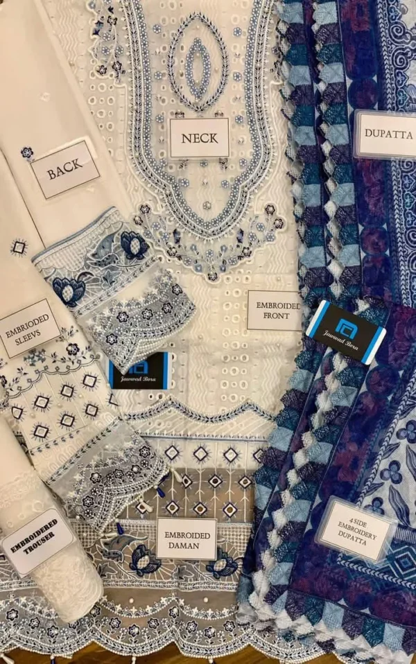 Anaya Luxury Unstitched Schiffli Embroidered Suit with Khaddi Net Dupatta - Image 6