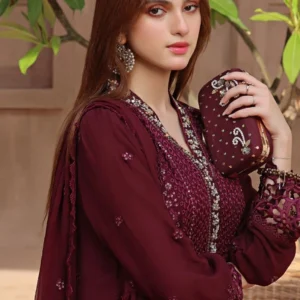 Crimson Luxury Chiffon Embroidered Unstitched Suit – Chickenkari & Handwork Detailing