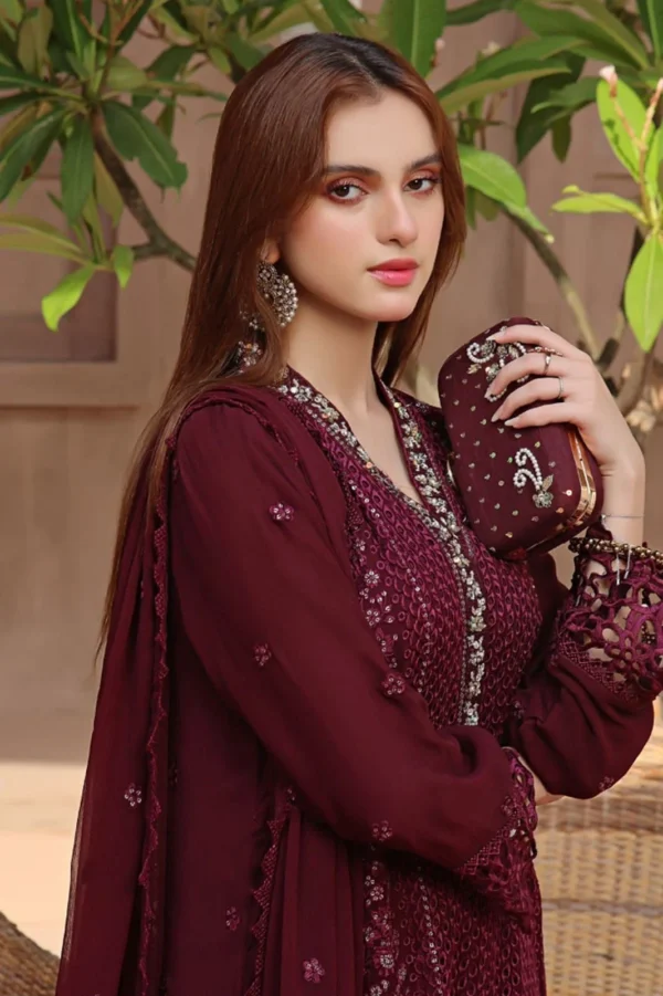 Crimson Luxury Chiffon Embroidered Unstitched Suit – Chickenkari & Handwork Detailing