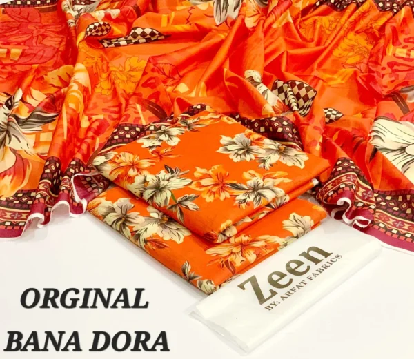 Zeen Original 3pc Printed Lawn Suit – Digital Lawn Shirt, Voile Dupatta & Dyed Trouser