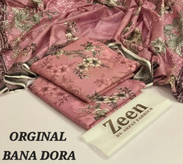 Zeen Original 3pc Printed Lawn Suit – Digital Lawn Shirt, Voile Dupatta & Dyed Trouser - Image 12