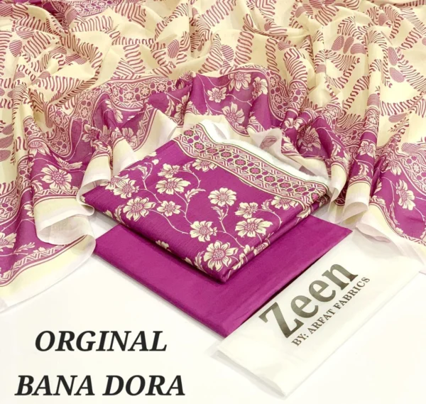 Zeen Original 3pc Printed Lawn Suit – Digital Lawn Shirt, Voile Dupatta & Dyed Trouser - Image 13