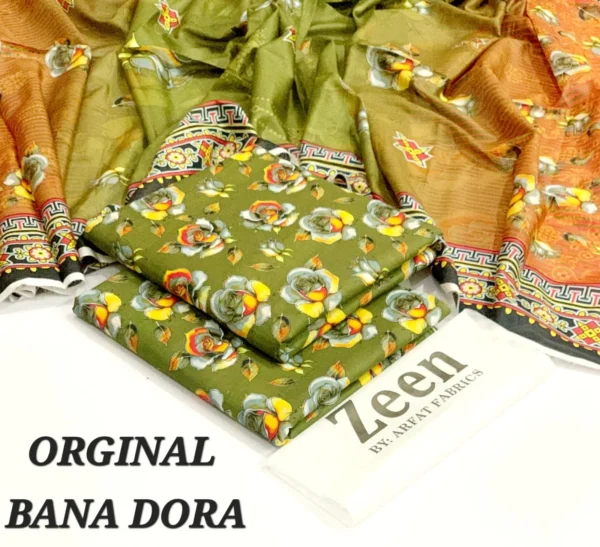 Zeen Original 3pc Printed Lawn Suit – Digital Lawn Shirt, Voile Dupatta & Dyed Trouser - Image 2