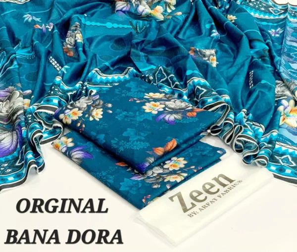 Zeen Original 3pc Printed Lawn Suit – Digital Lawn Shirt, Voile Dupatta & Dyed Trouser - Image 3