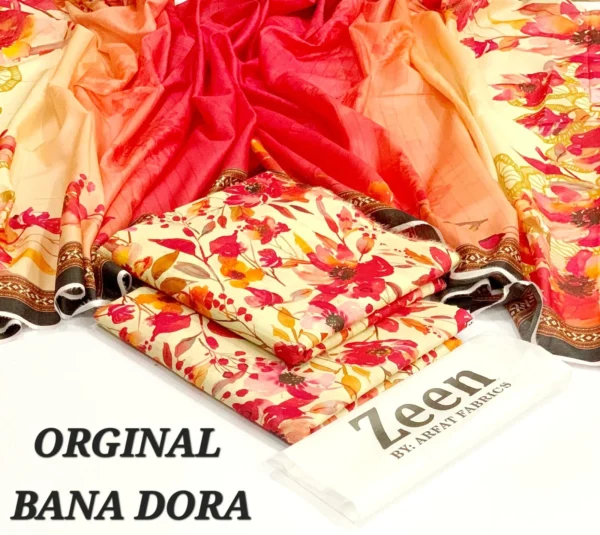 Zeen Original 3pc Printed Lawn Suit – Digital Lawn Shirt, Voile Dupatta & Dyed Trouser - Image 4