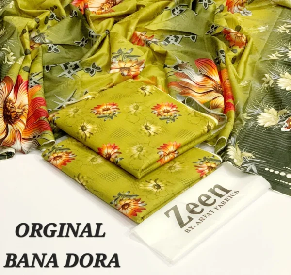 Zeen Original 3pc Printed Lawn Suit – Digital Lawn Shirt, Voile Dupatta & Dyed Trouser - Image 5
