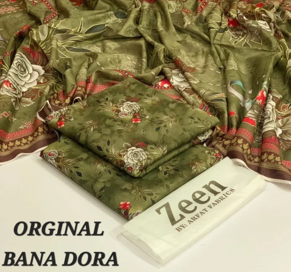 Zeen Original 3pc Printed Lawn Suit – Digital Lawn Shirt, Voile Dupatta & Dyed Trouser - Image 6