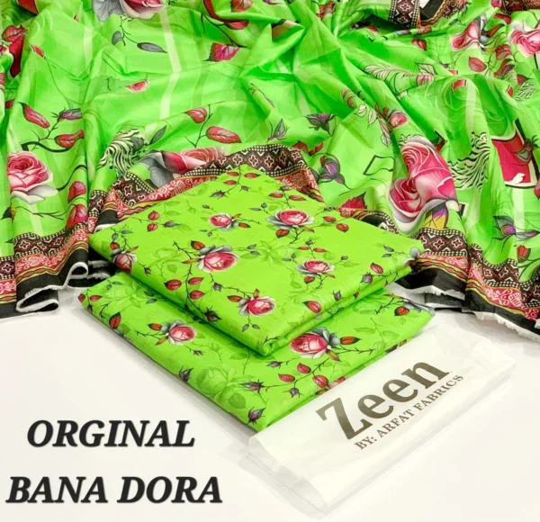 Zeen Original 3pc Printed Lawn Suit – Digital Lawn Shirt, Voile Dupatta & Dyed Trouser - Image 7