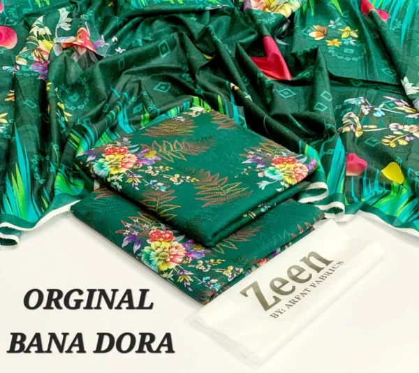 Zeen Original 3pc Printed Lawn Suit – Digital Lawn Shirt, Voile Dupatta & Dyed Trouser - Image 8