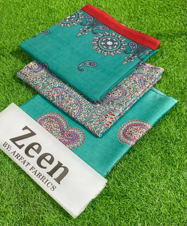 ZEEN 3PC Digital Printed Lawn Suit with Voile Dupatta - Image 3