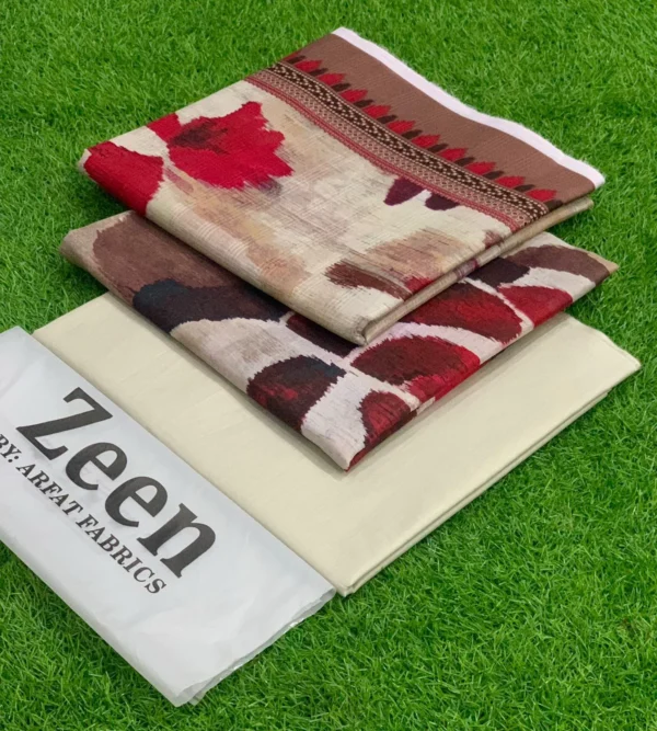 ZEEN 3PC Digital Printed Lawn Suit with Voile Dupatta - Image 10
